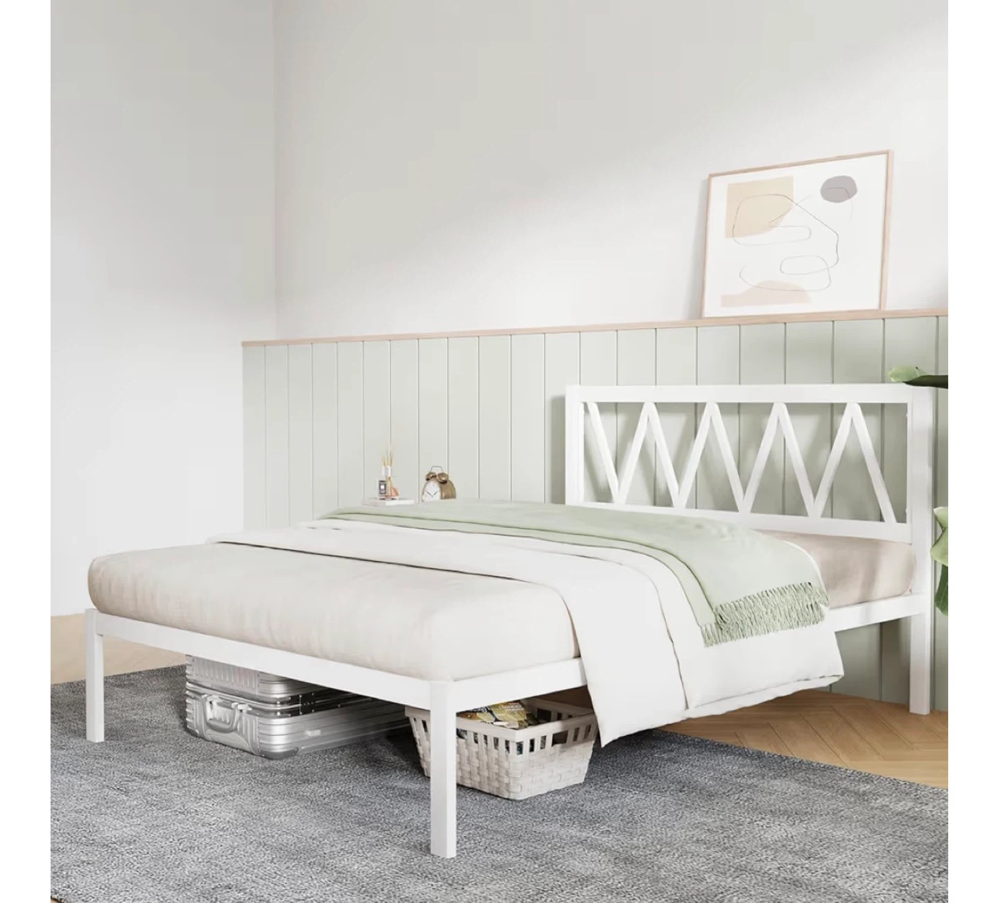 White Metal Platform Bed Frame (Full Size)