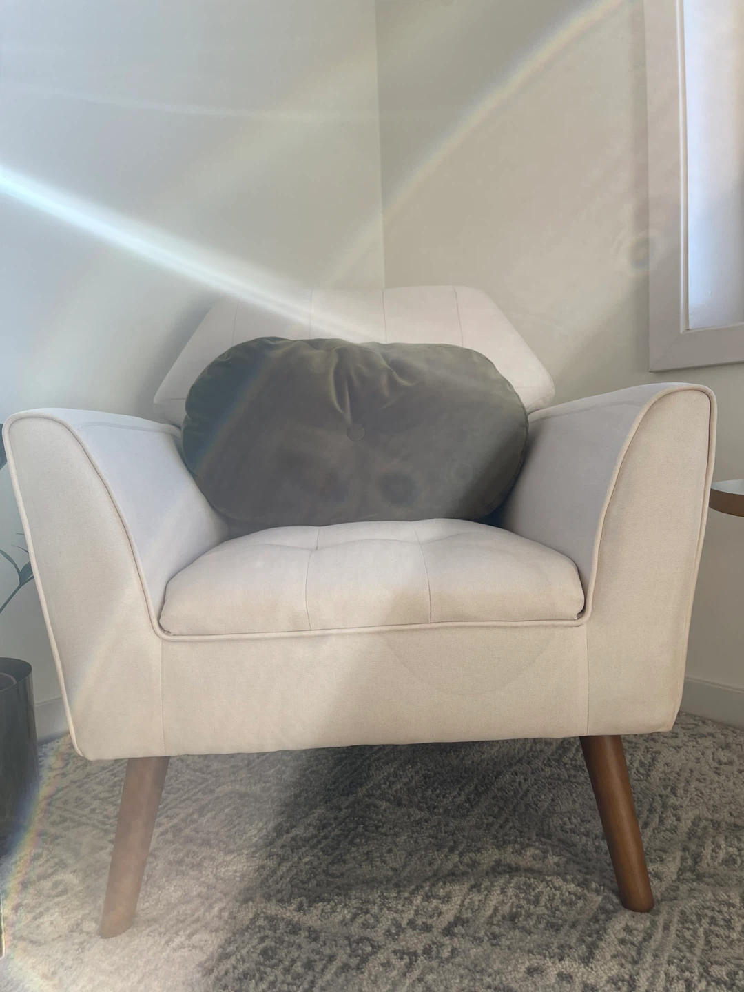 White Accent Chair with brown legs - photo 3