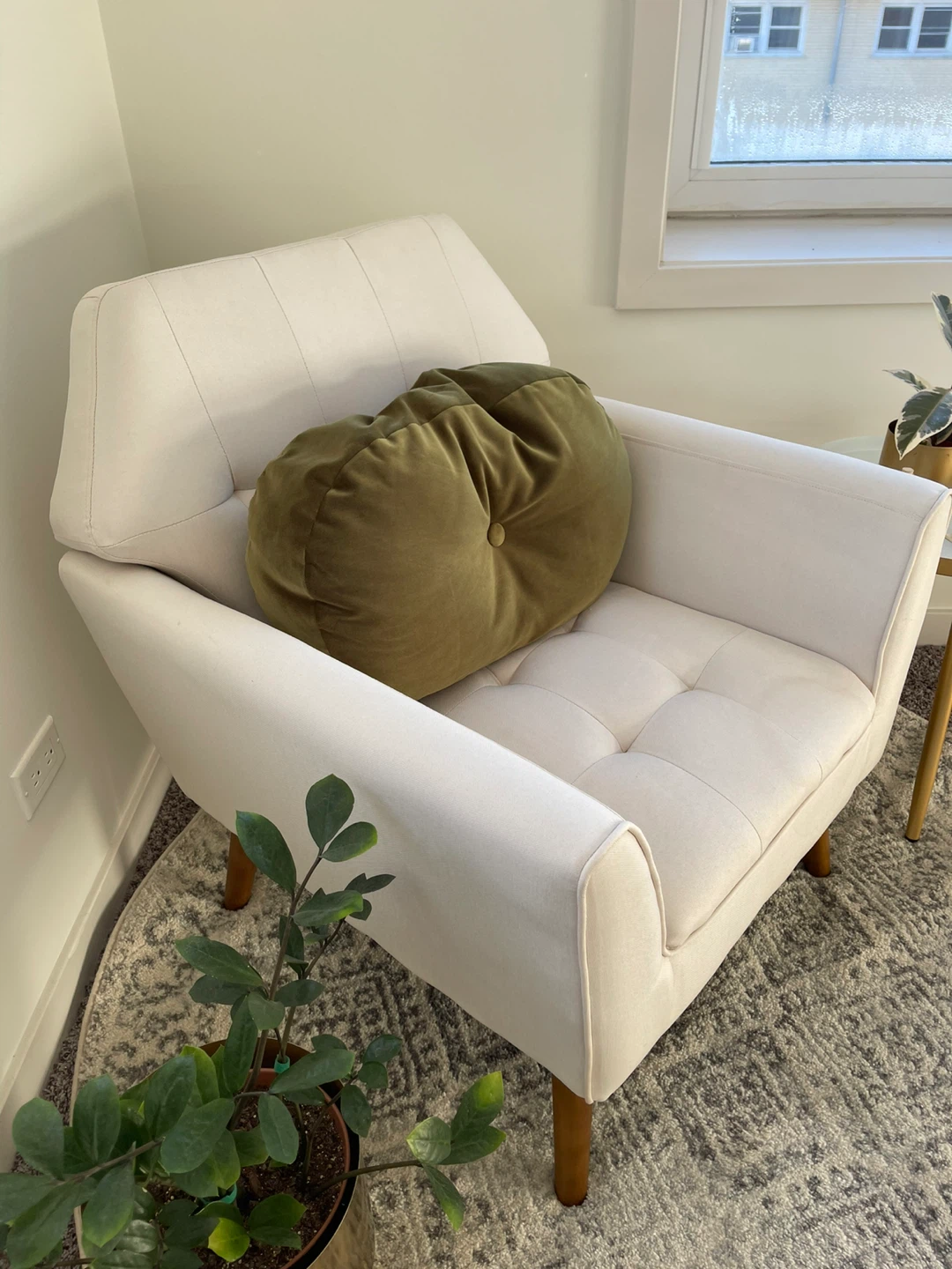 White Accent Chair with brown legs - photo 4