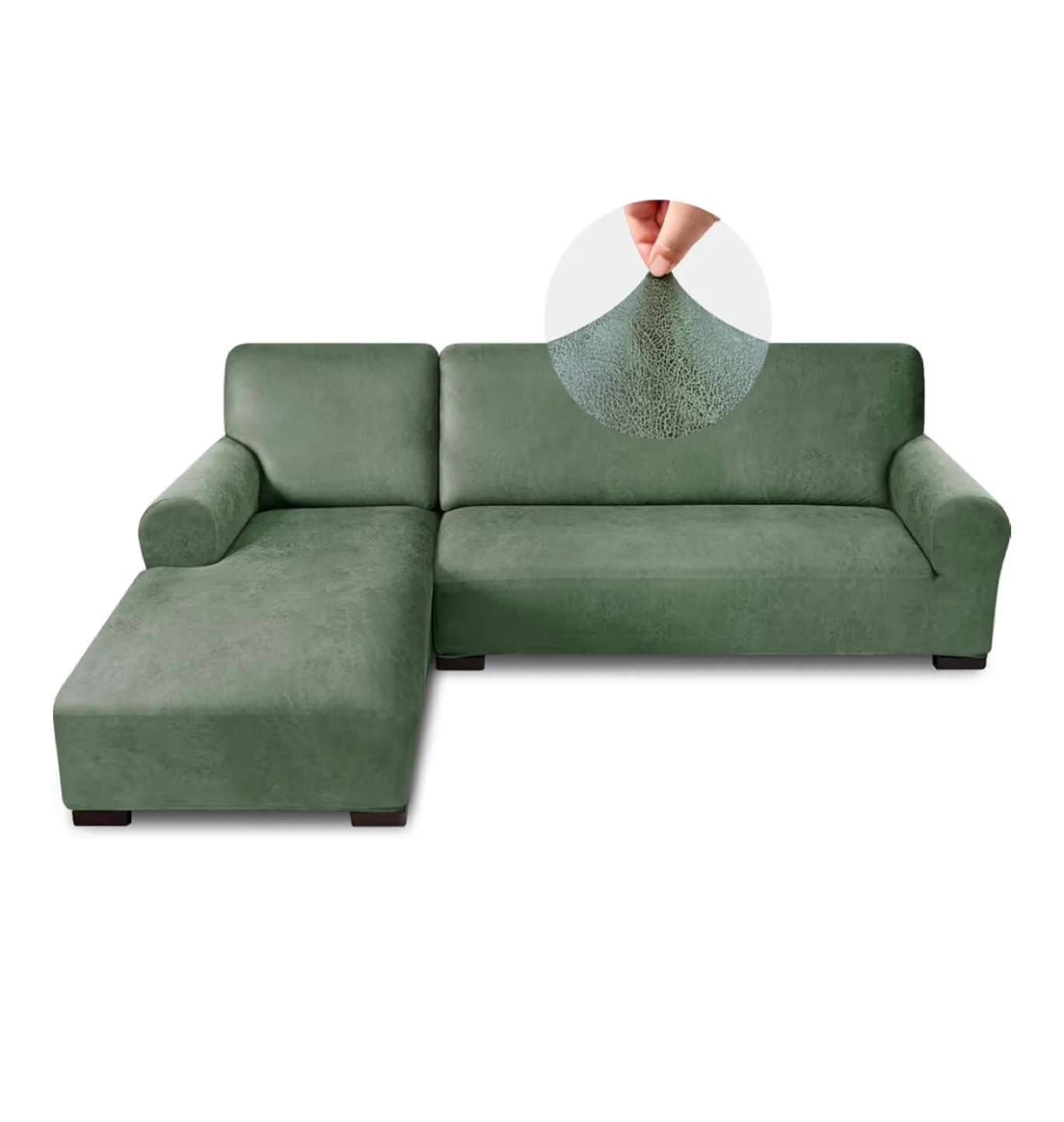 Green Faux Leather L-Shaped Sofa Cover