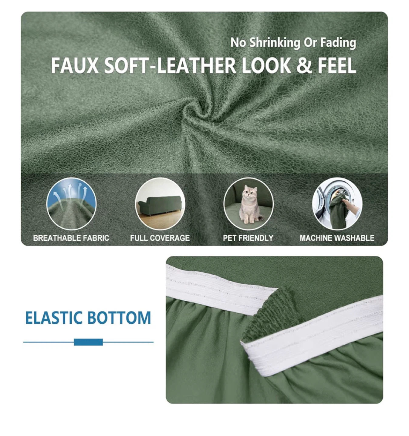 Green Faux Leather L-Shaped Sofa Cover - photo 3