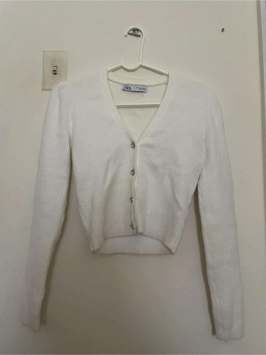 Zara White Knit Cropped Cardigan - Size S