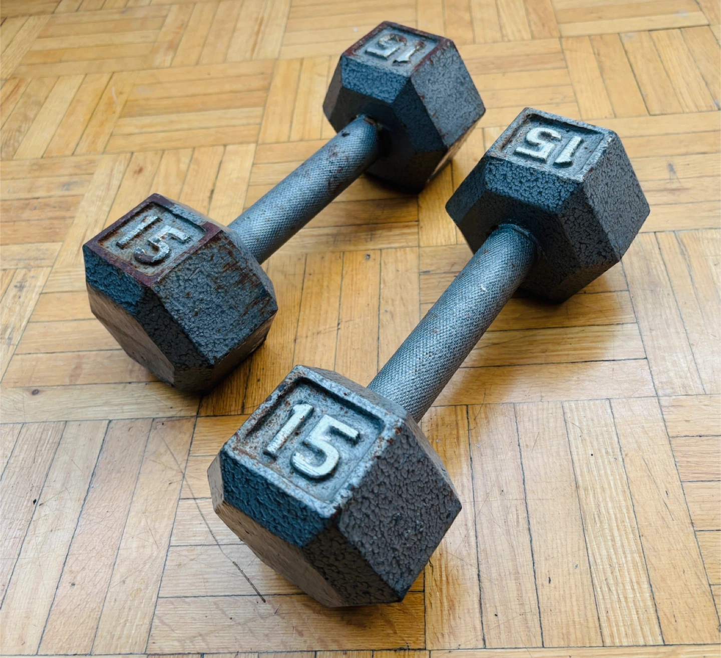 Pair of 15 lb Hex Dumbbells