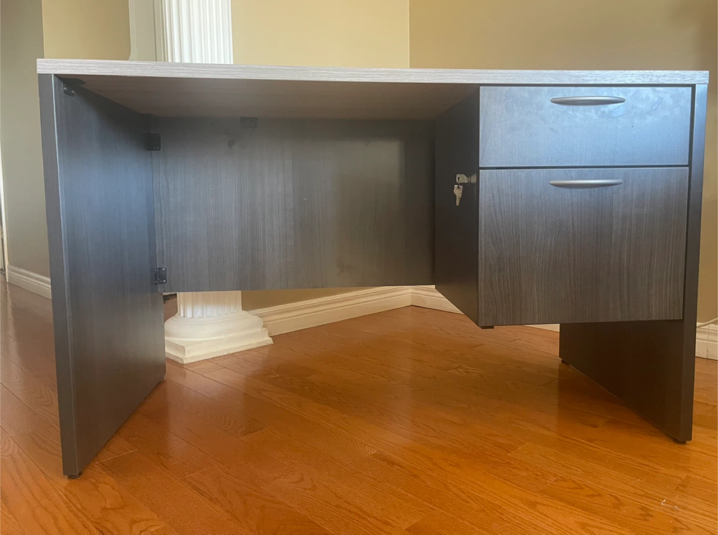 Office Desk with 2 Drawers - Grey & Light Wood