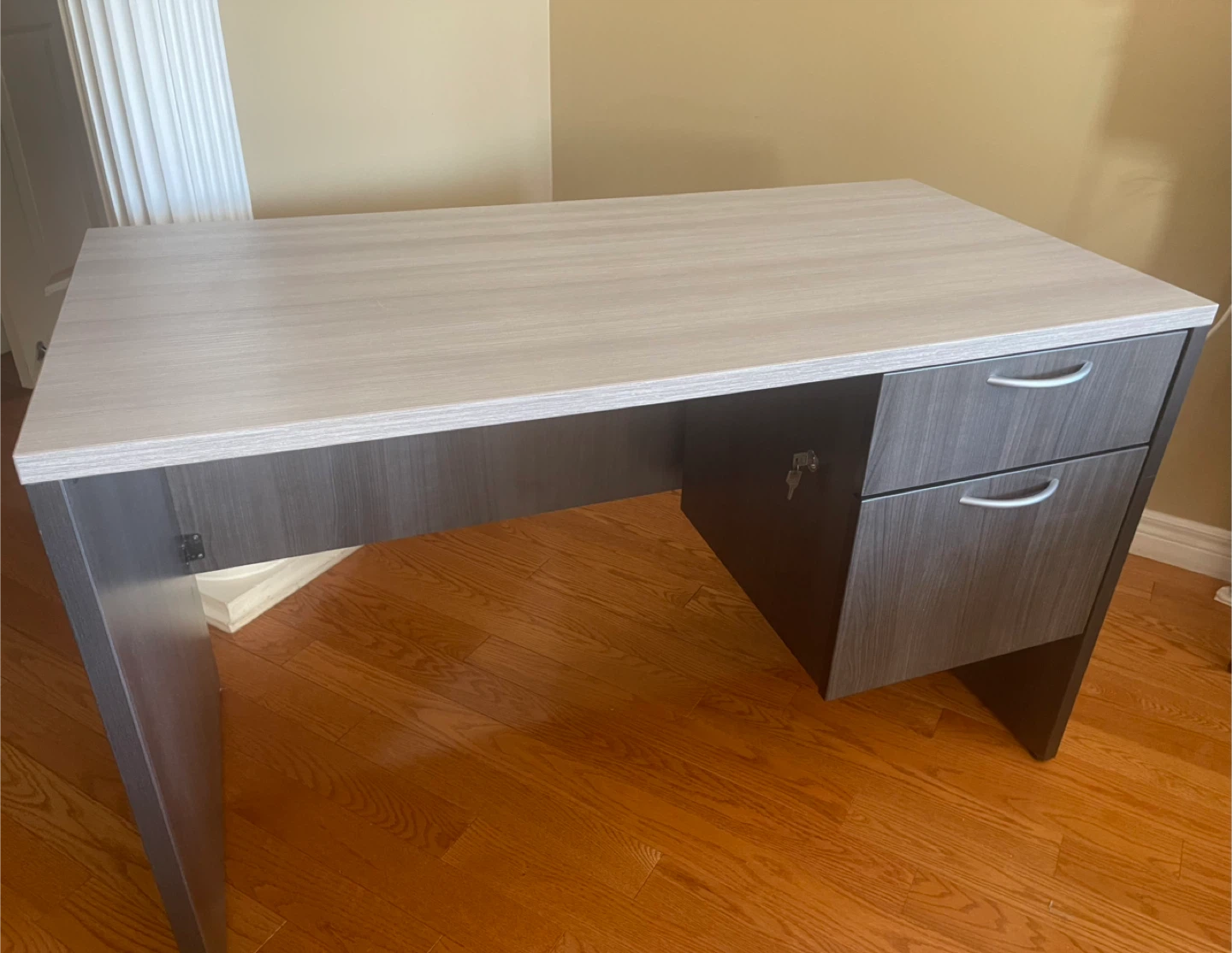 Office Desk with 2 Drawers - Grey & Light Wood - photo 2