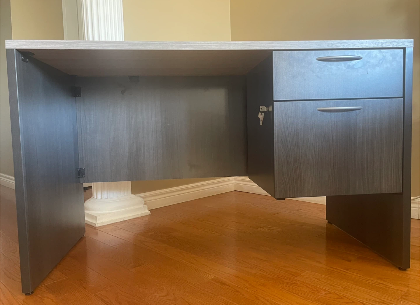 Office Desk with 2 Drawers - Grey & Light Wood - photo 3