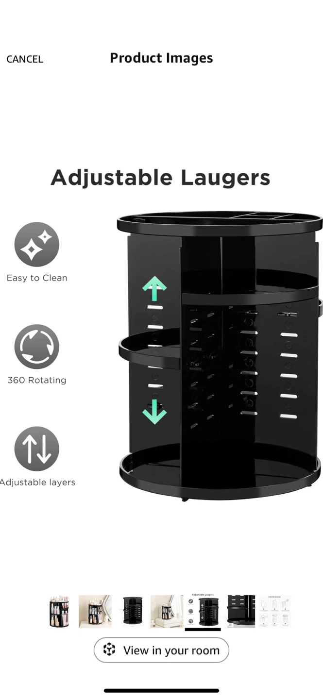 Adjustable Laugers 360 Rotating Makeup Organizer - Black - photo 4