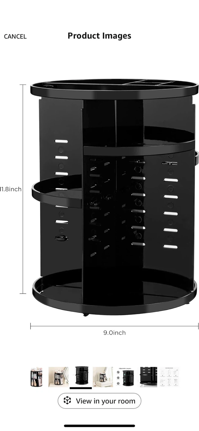 Adjustable Laugers 360 Rotating Makeup Organizer - Black - photo 3
