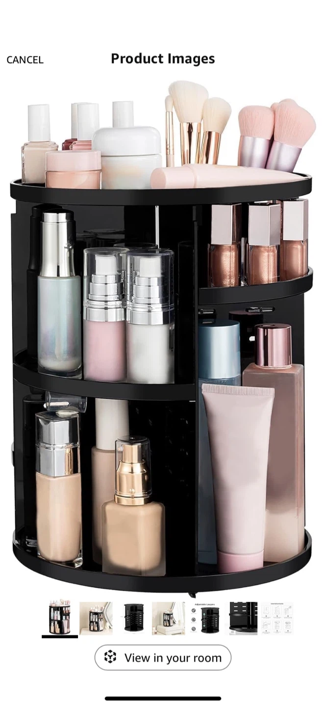Adjustable Laugers 360 Rotating Makeup Organizer - Black