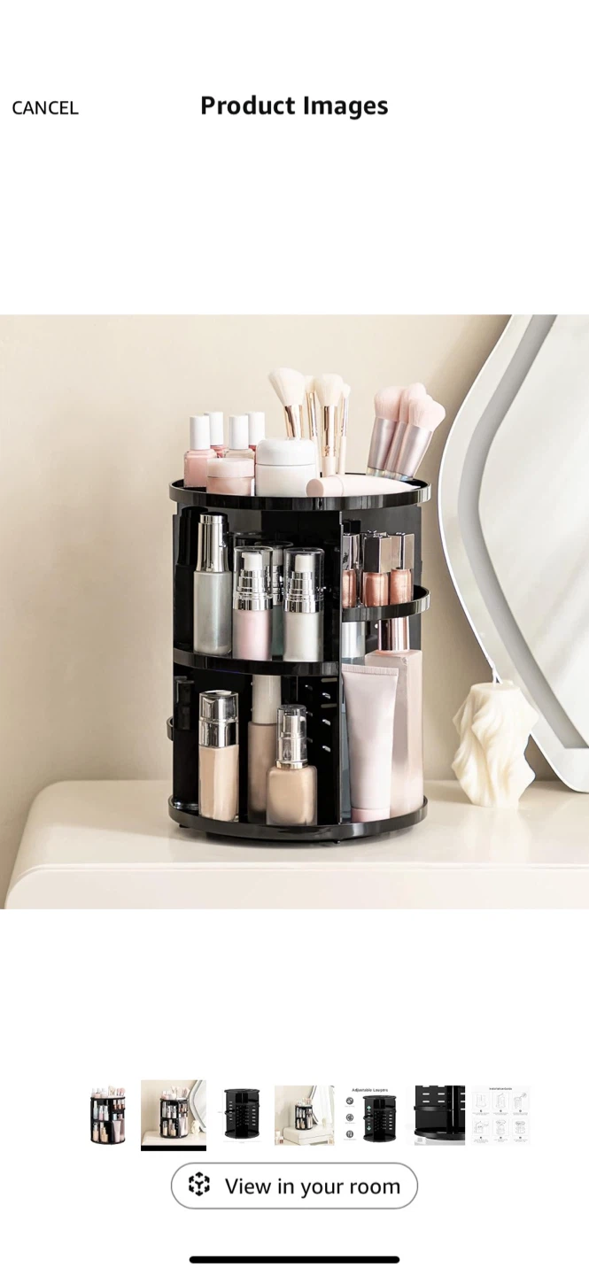Adjustable Laugers 360 Rotating Makeup Organizer - Black - photo 2