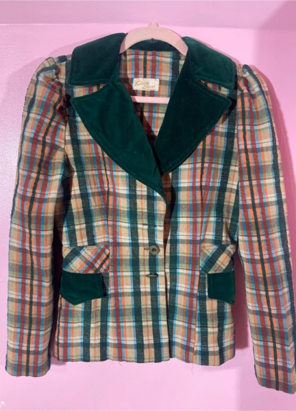 Fashion Scene Plaid Blazer with Velvet Trim - photo 3