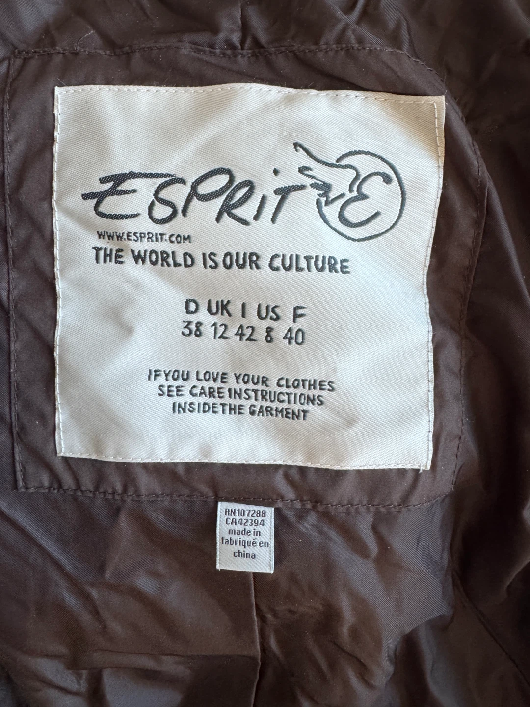 Esprit Brown Down Filled Winter Coat - Size 8 - photo 3