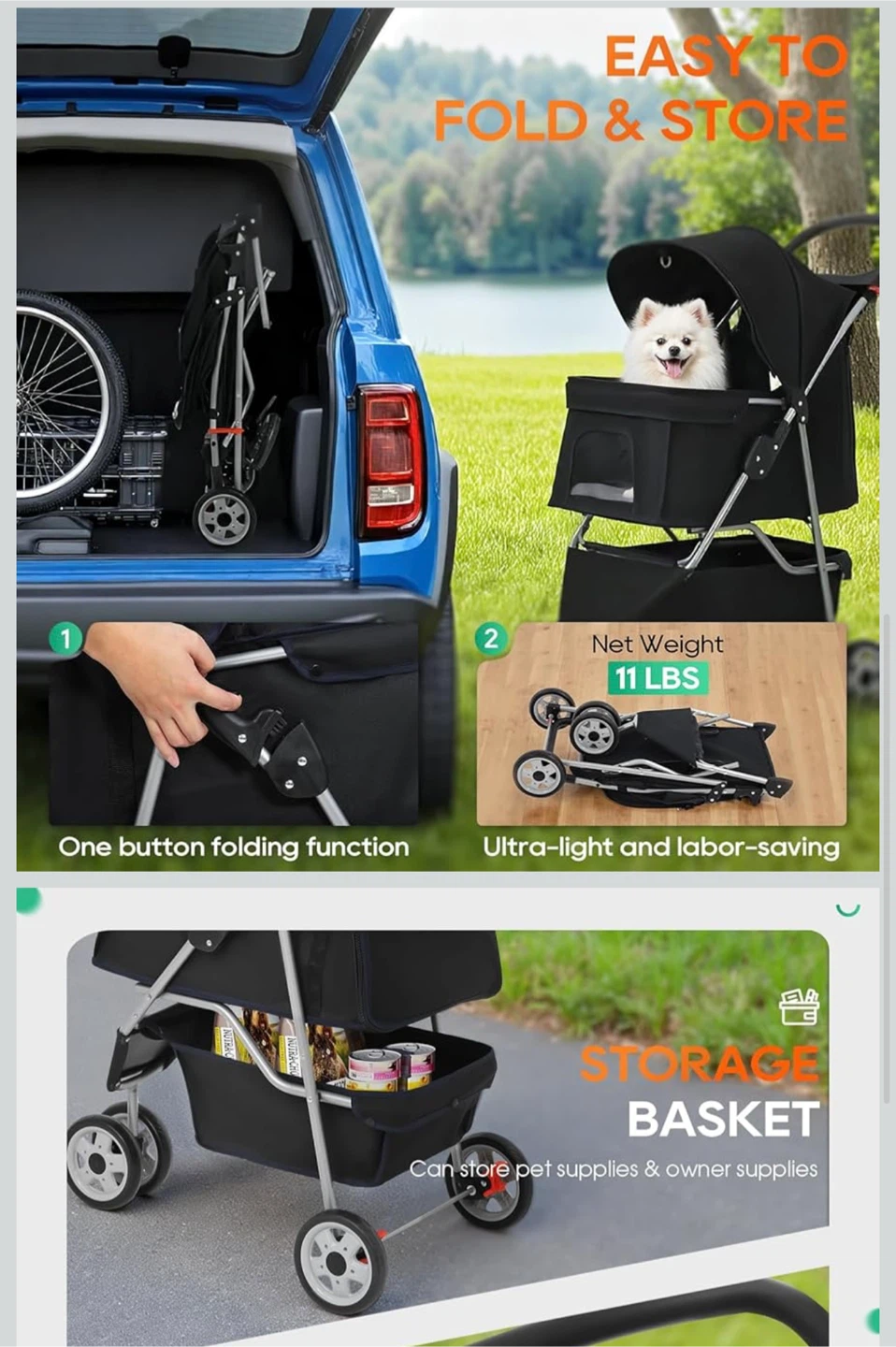 Black Pet Stroller - Easy Fold & Storage (Like New) - photo 3