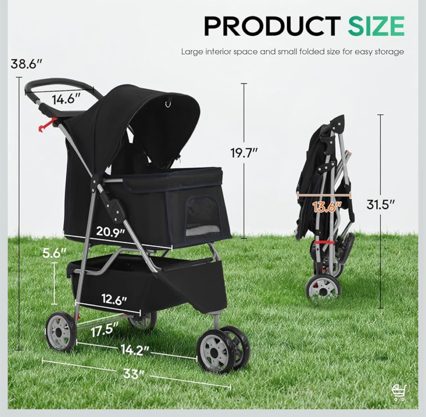 Black Pet Stroller - Easy Fold & Storage (Like New) - photo 2