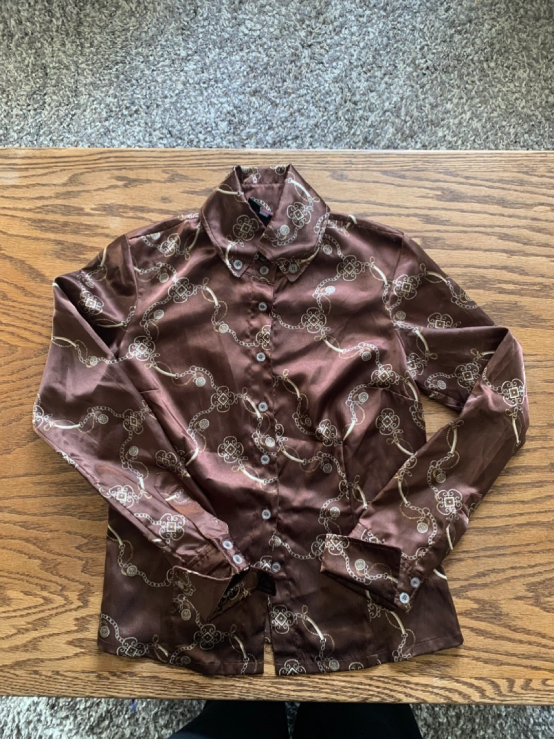 Simon Chang Brown Patterned Blouse - Size 4