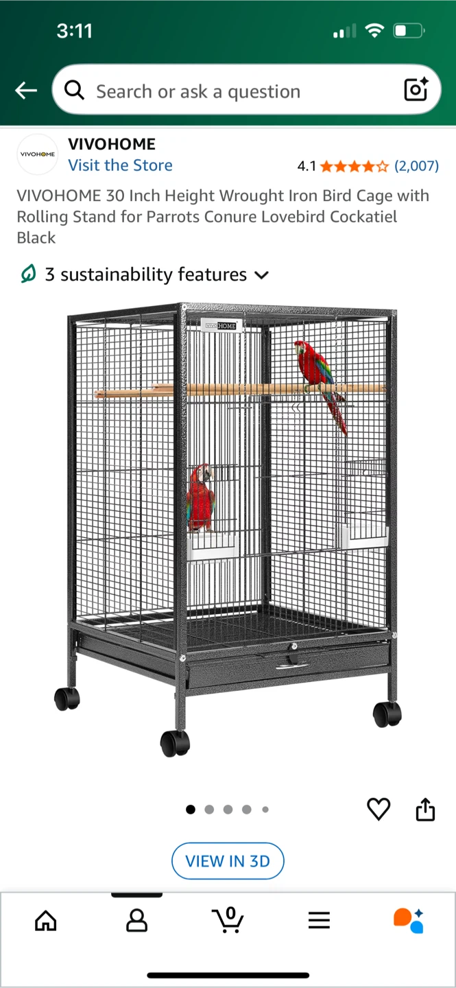 VIVOHOME 30-Inch Bird Cage - Black