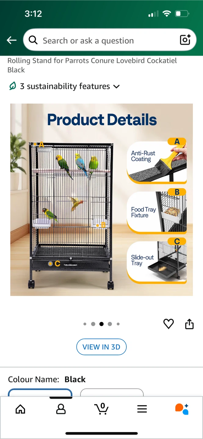 VIVOHOME 30-Inch Bird Cage - Black - photo 2