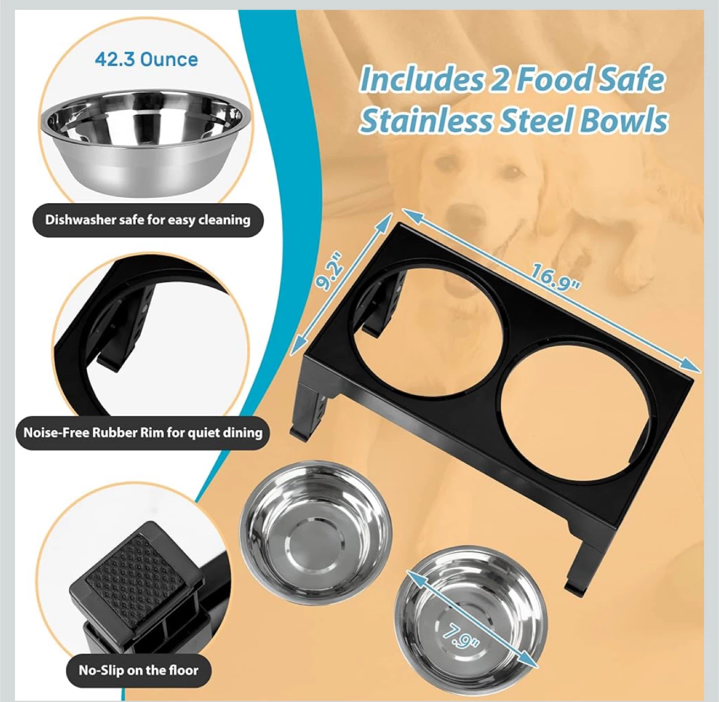 Niubya Elevated Dog Bowls with 2 Stainless Steel Bowls - photo 2
