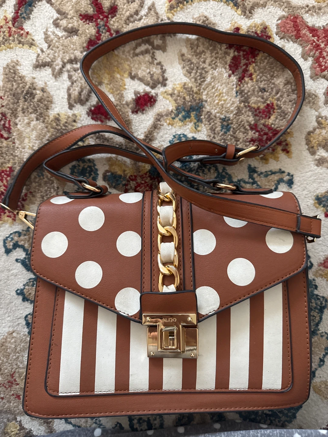 Aldo Brown & White Polka Dot Crossbody Bag