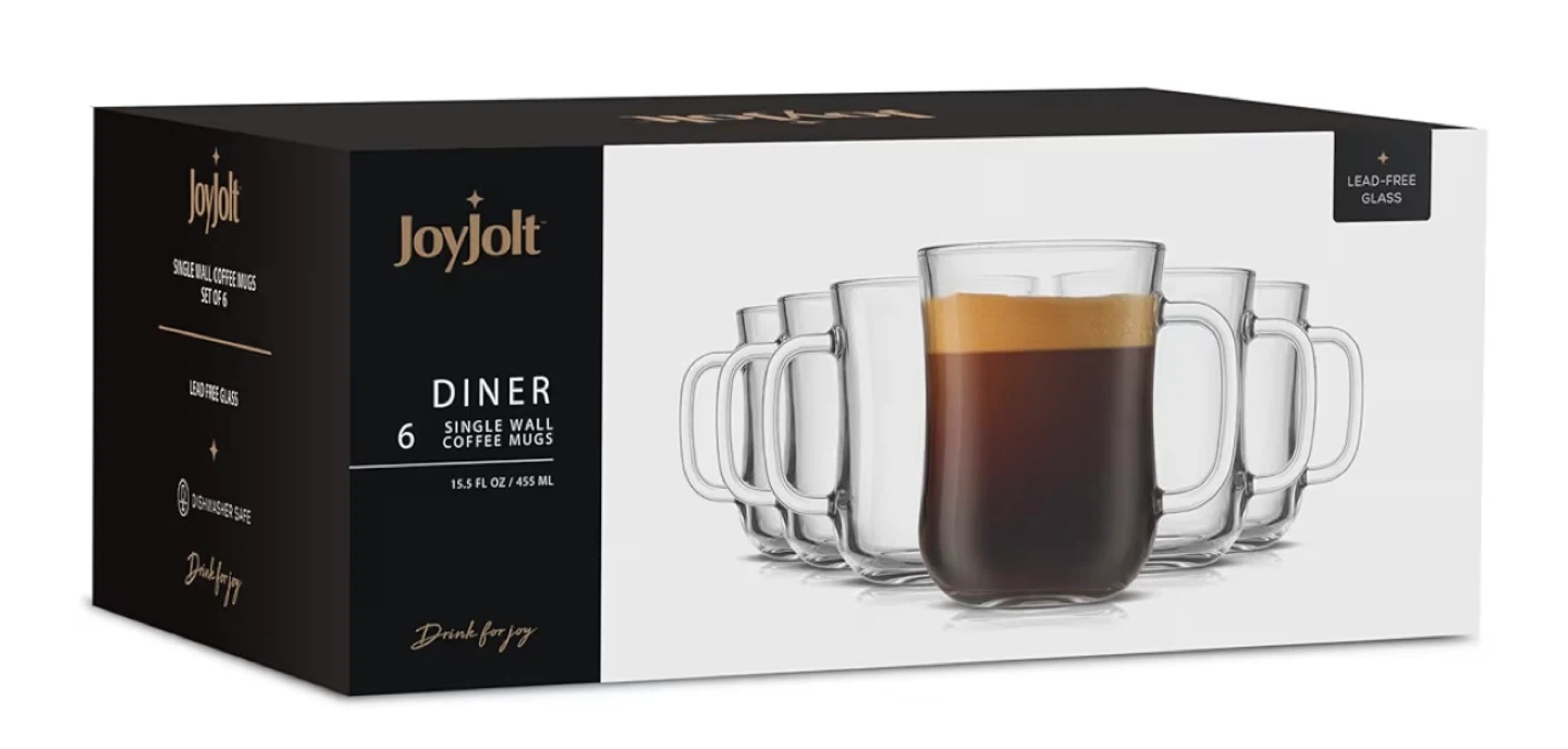 Brand New in Box Joy Jolt Set of 6 Single Wall Coffee Mugs