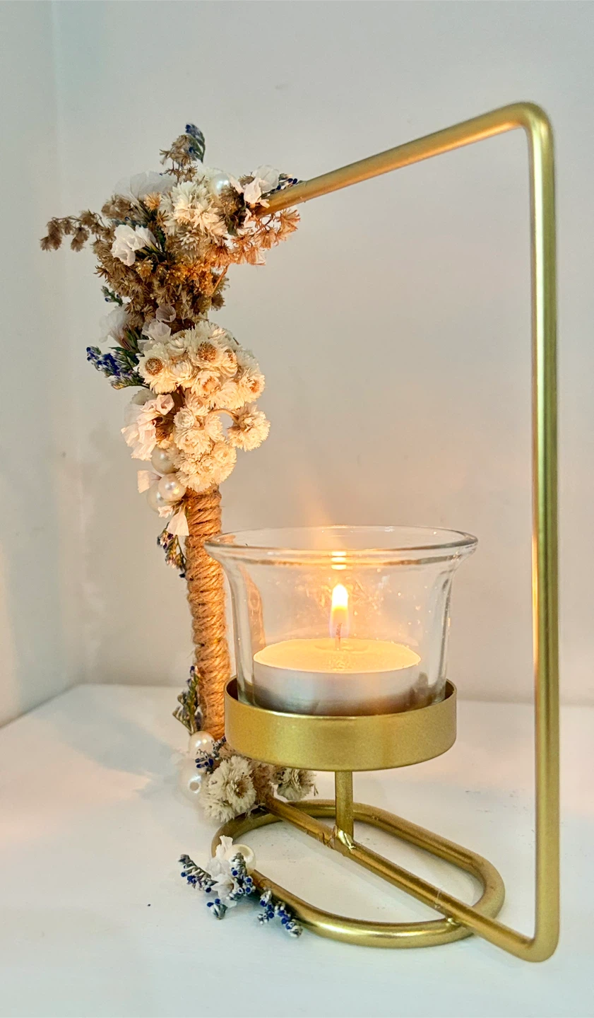 Decorative Gold Candle Holder with Floral Accent - photo 3