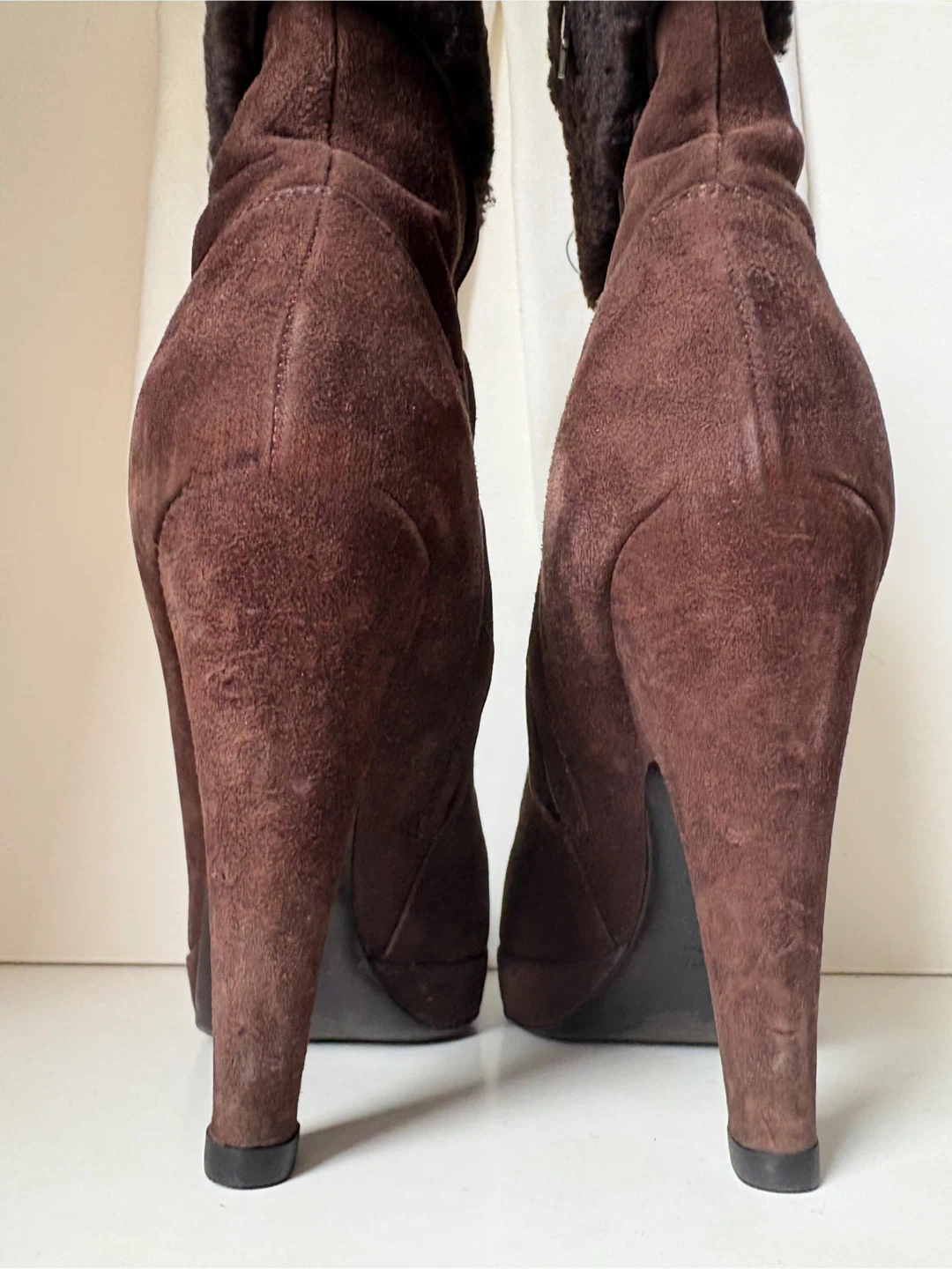 Prada Brown Suede Shearling Trim Boots - 37.5 - photo 4