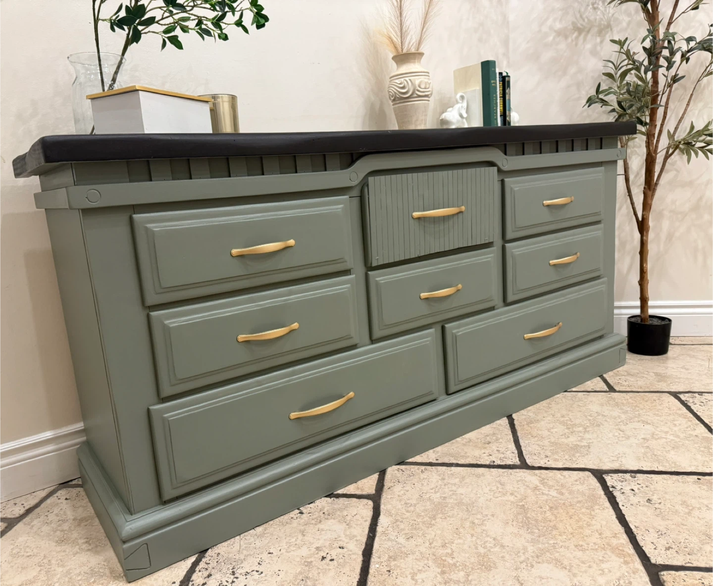 Green Dresser with Gold Handles