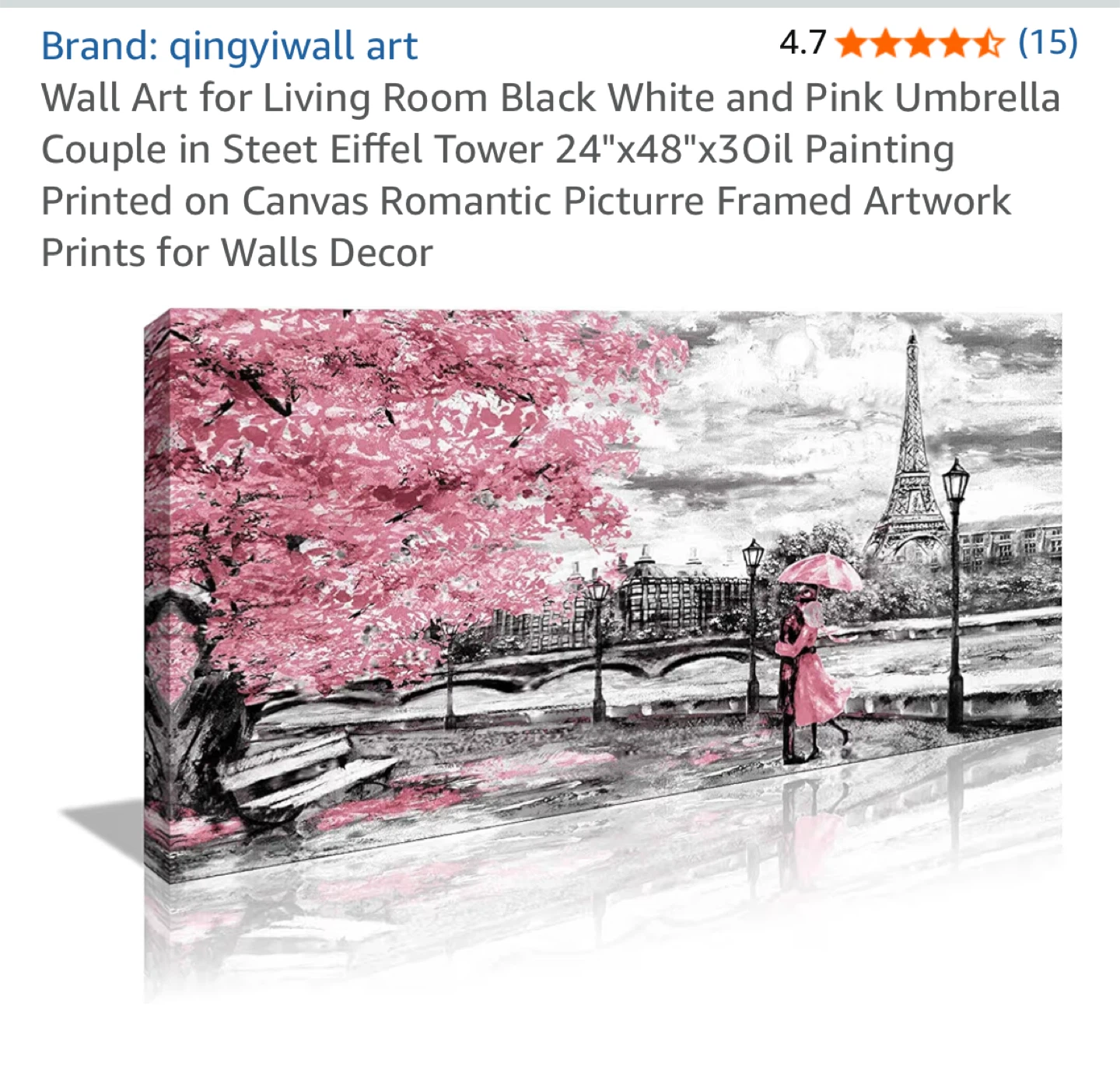 48x24” Art Eiffel Tower Canvas Print