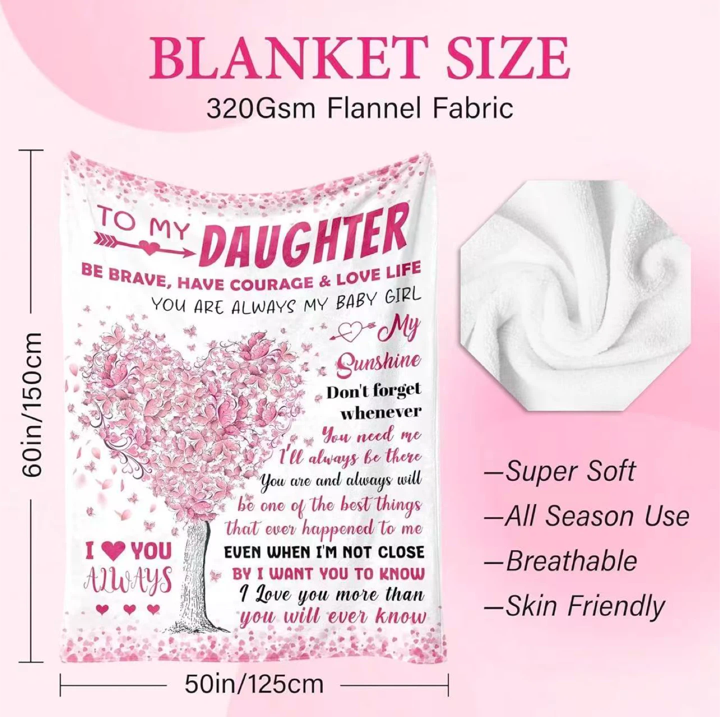 To My Daughter Flannel Blanket 50x60in - photo 3