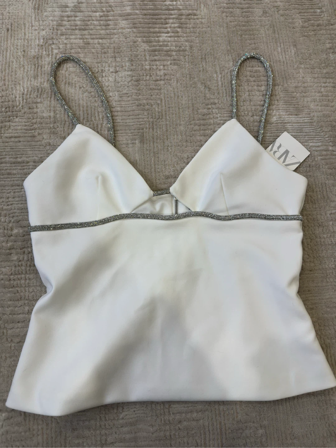 Zara White Embellished Crop Top - New with Tags