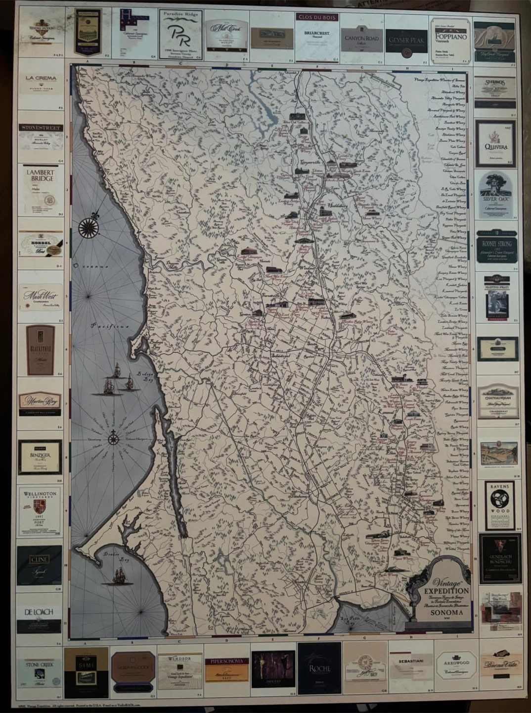 Sonoma Vintage Expedition Map 18.5" x 25.25"