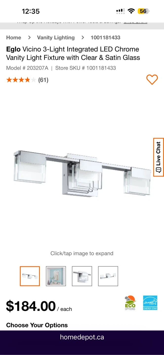 Eglo Vicino 3-Light Chrome Vanity Light Fixture