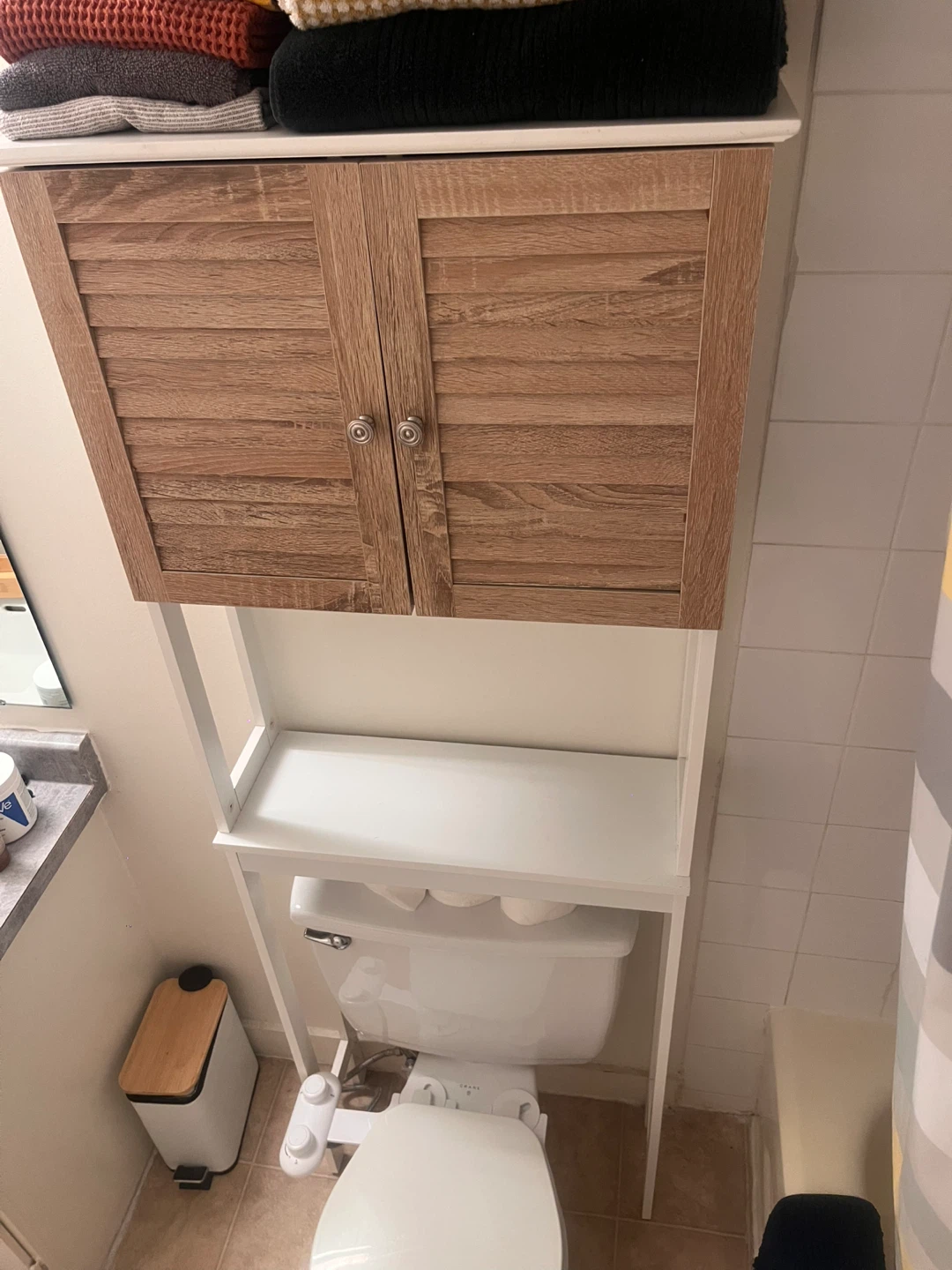 Over-the-Toilet Storage Cabinet - Wood & White
