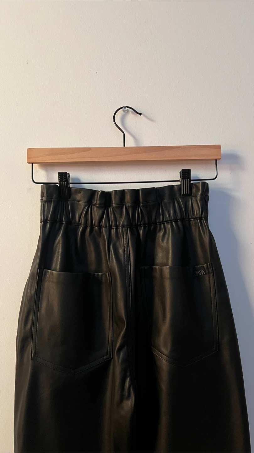 Zara Faux Leather Paperbag Waist Pants Black - photo 4