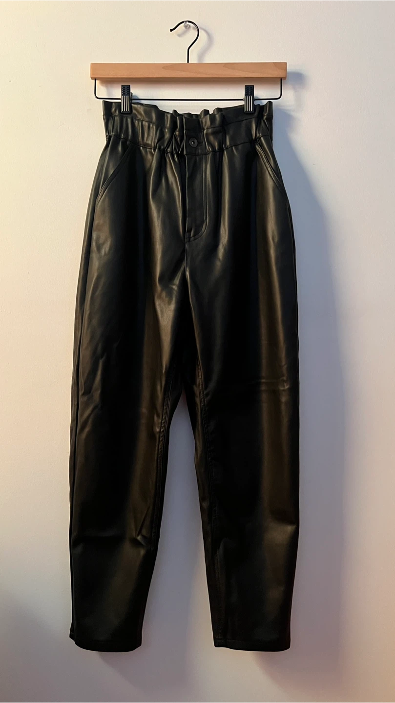 Zara Faux Leather Paperbag Waist Pants Black