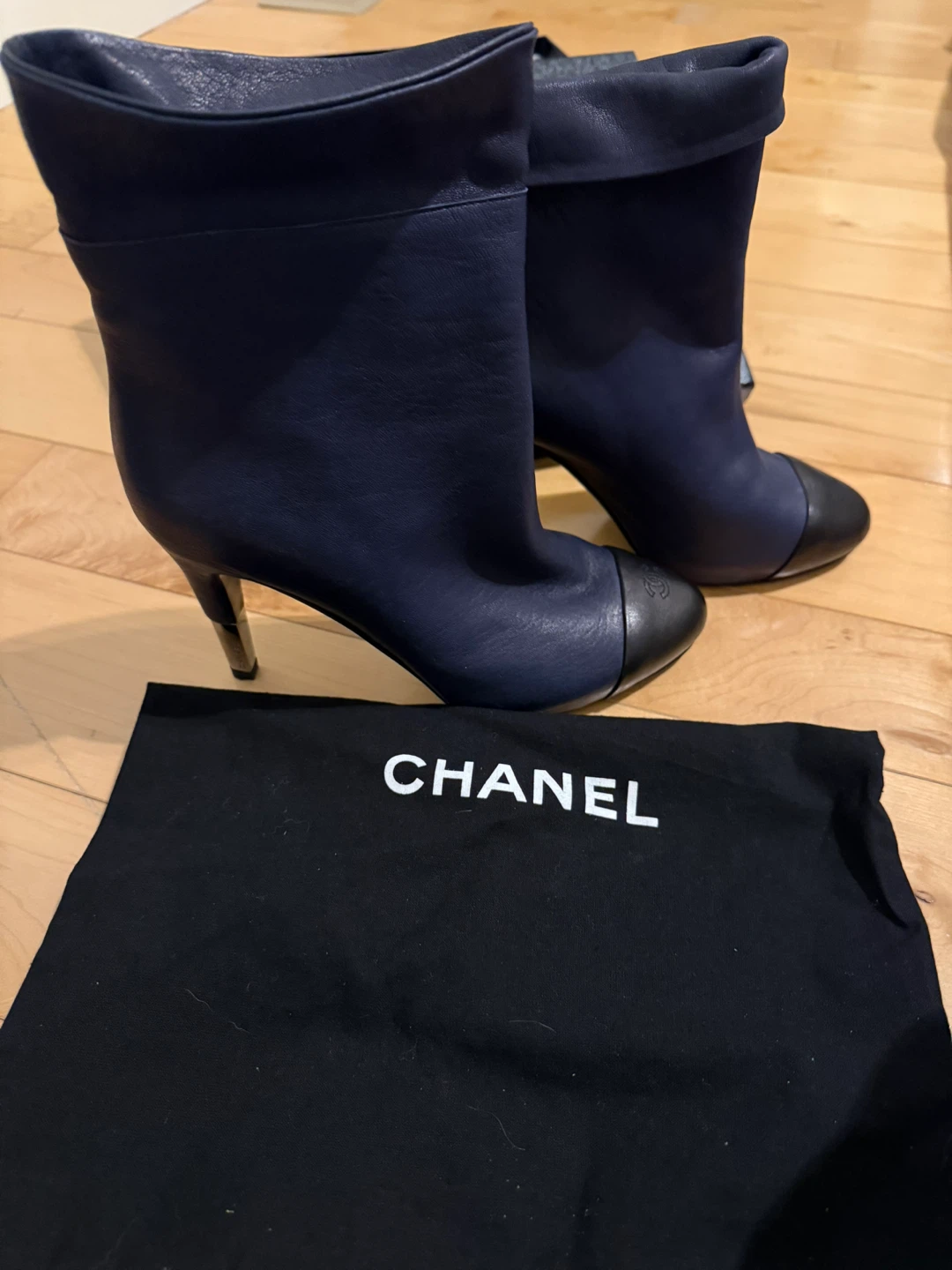 Chanel Blue Leather Ankle Boots