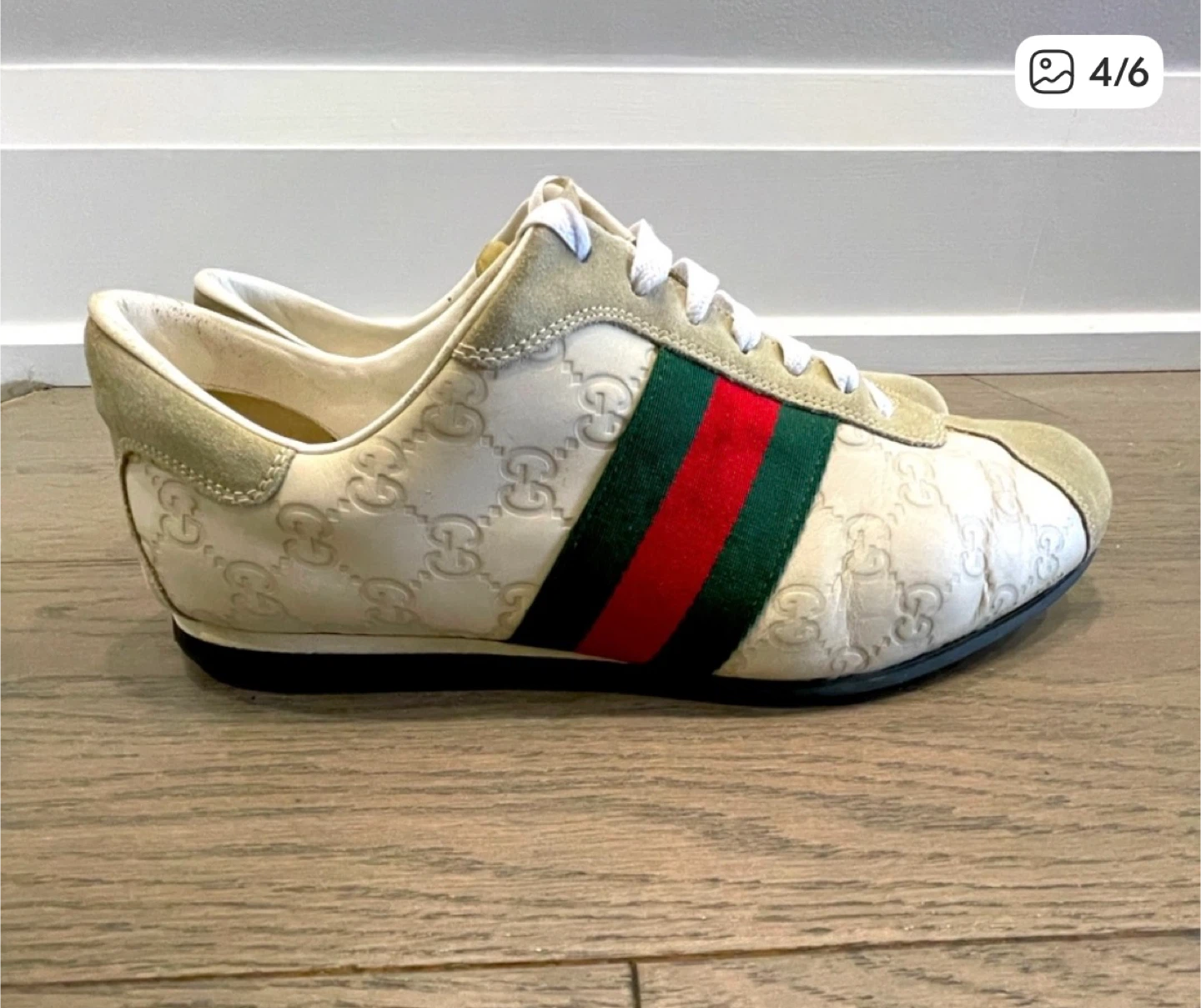 Gucci Cream Leather Sneakers with Stripe - photo 4