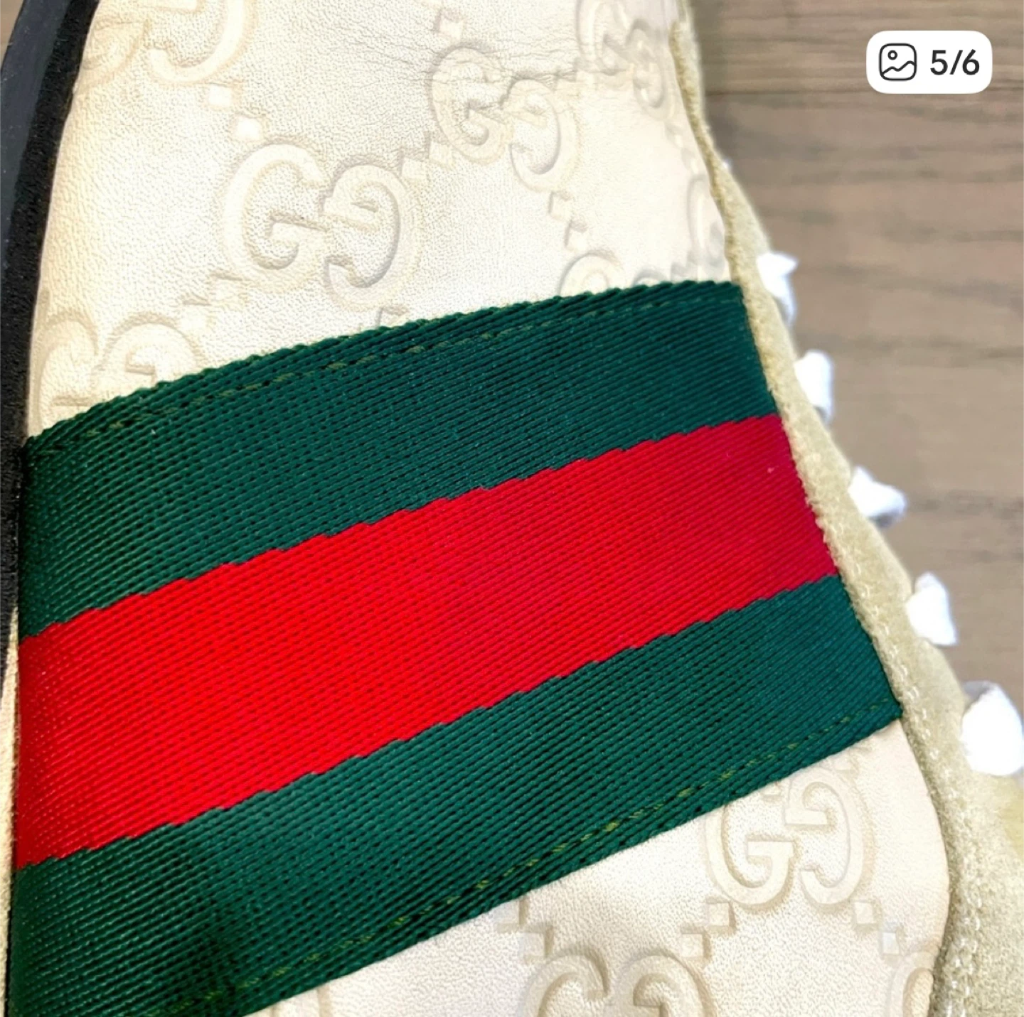 Gucci Cream Leather Sneakers with Stripe - photo 5