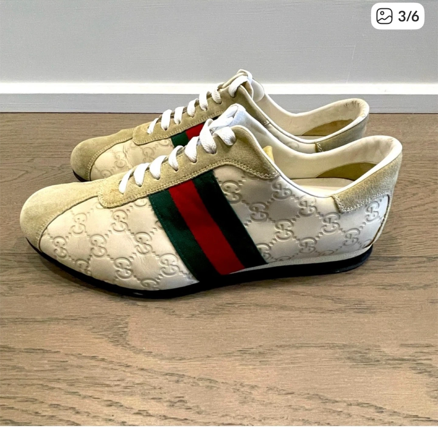 Gucci Cream Leather Sneakers with Stripe - photo 3