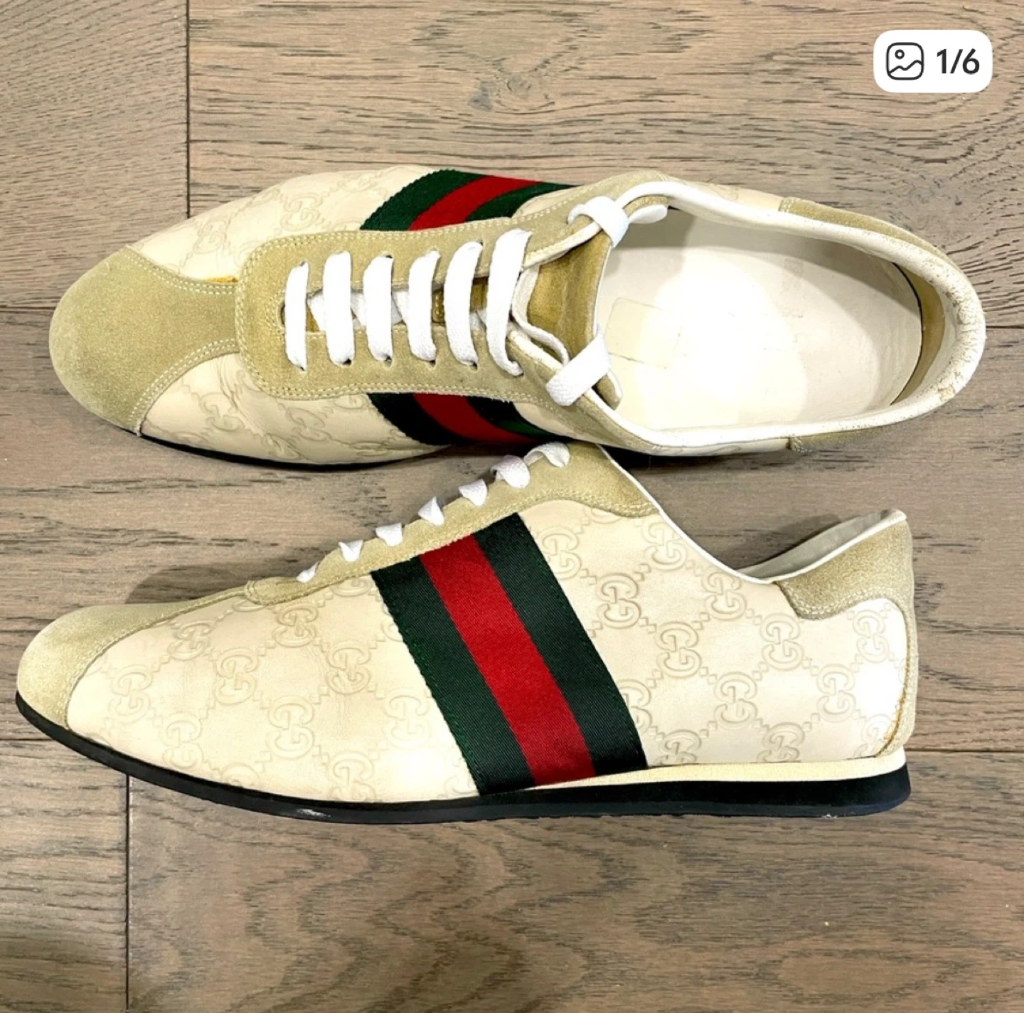 Gucci Cream Leather Sneakers with Stripe