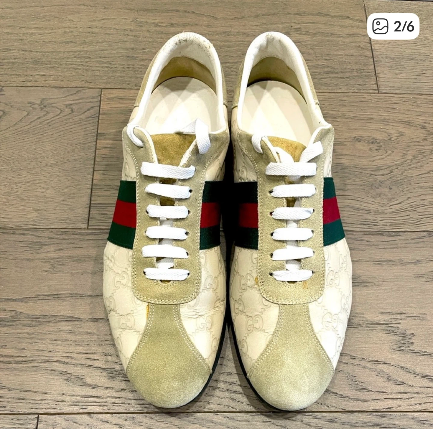 Gucci Cream Leather Sneakers with Stripe - photo 2