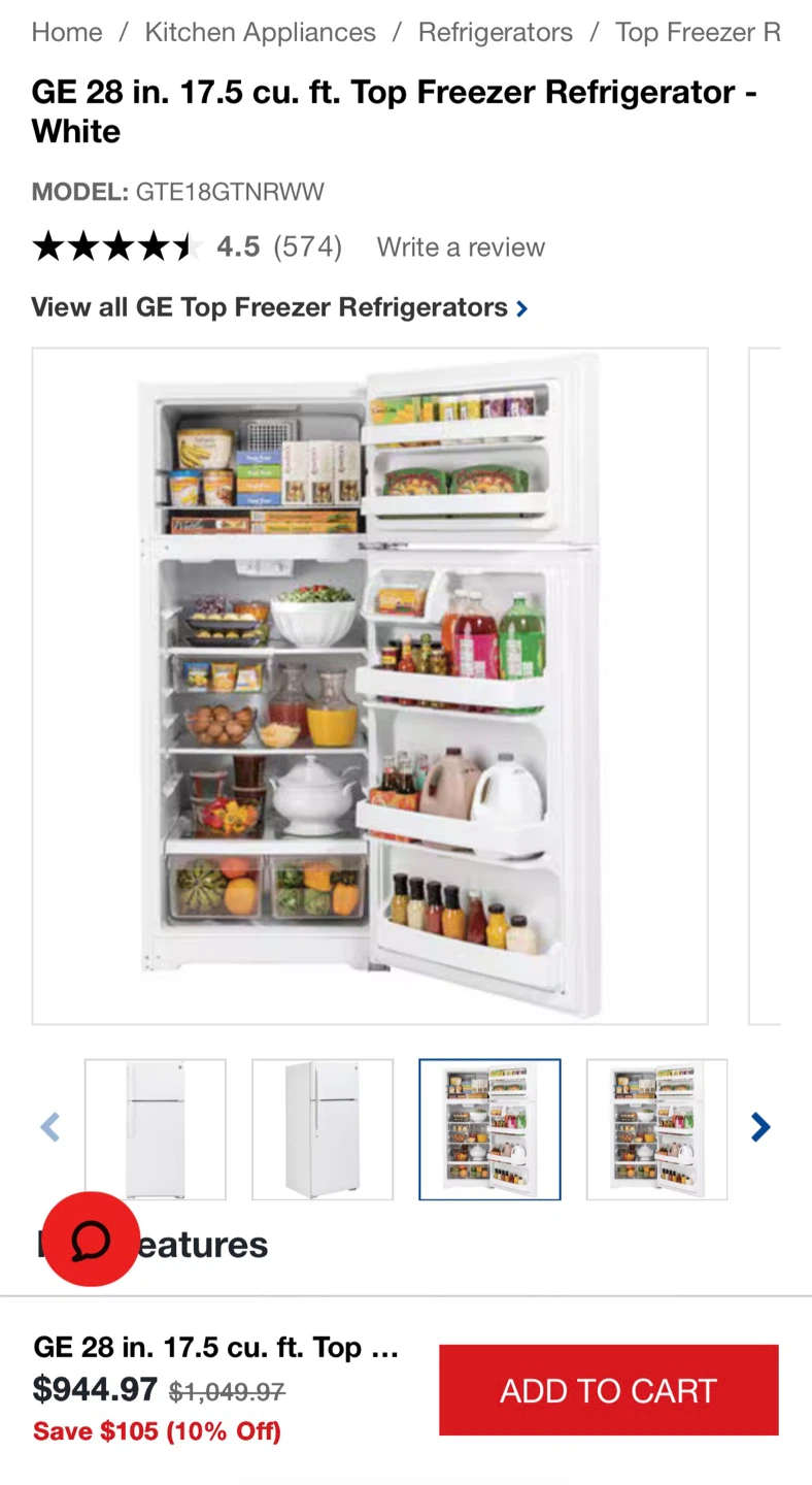 GE 28 in. 17.5 cu. ft. Top Freezer Refrigerator - photo 3