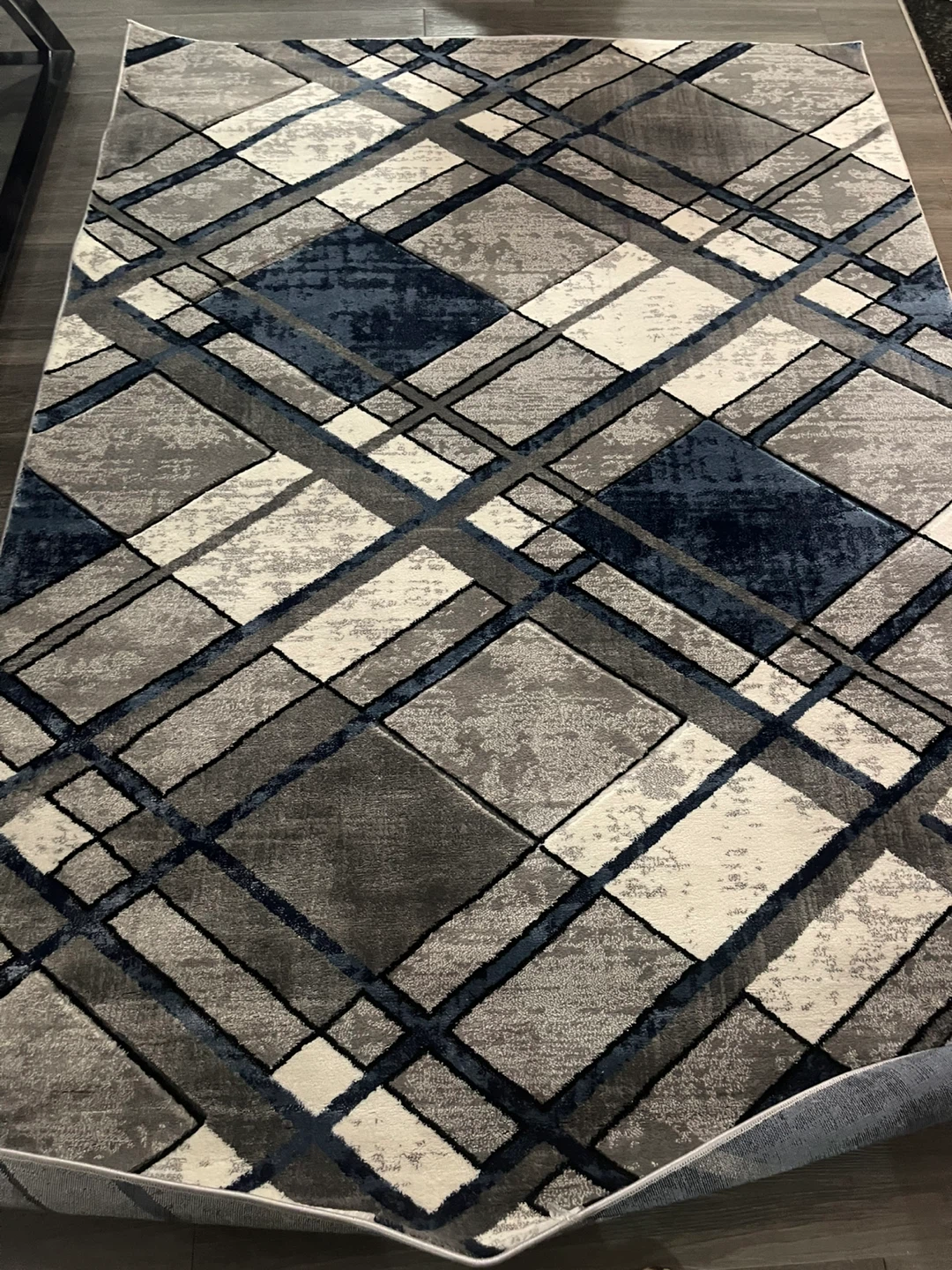 160x230 Geometric Pattern Area Rug - Grey, Blue, White