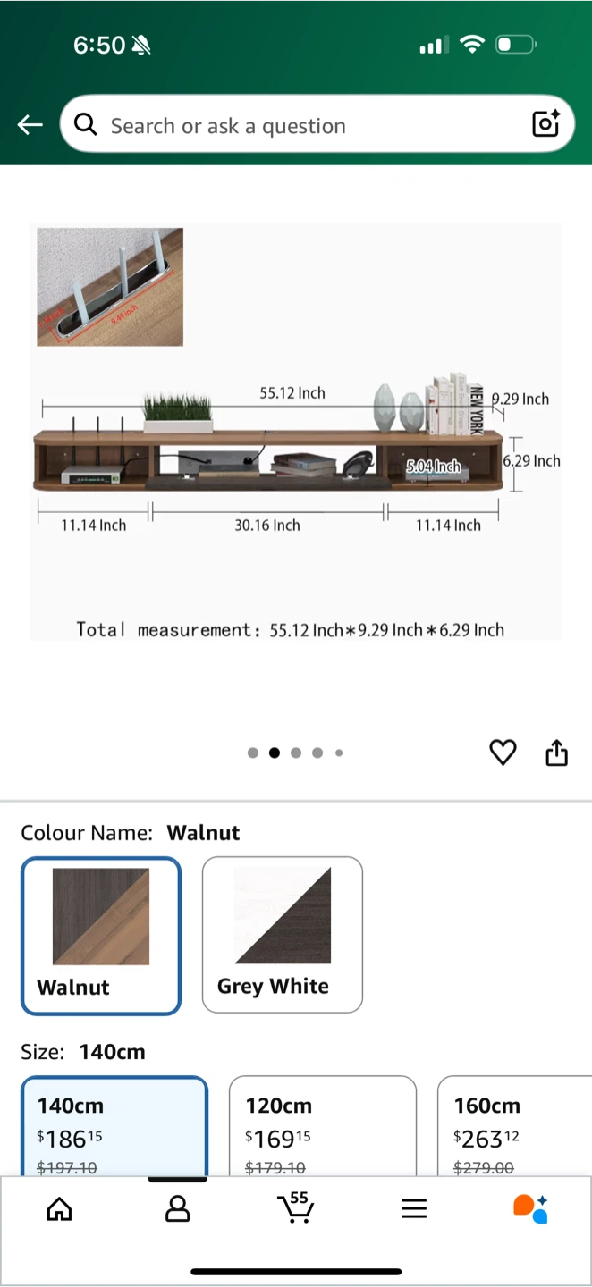 Walnut Wall Mounted Floating TV Stand 55” - photo 4