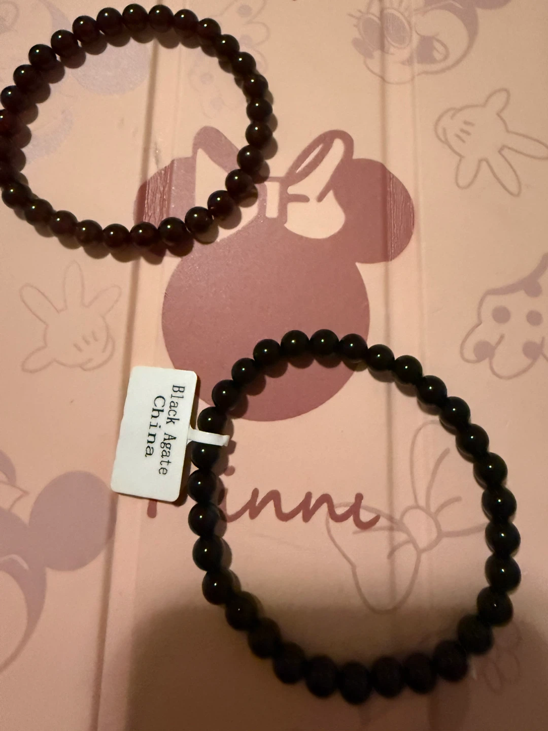 Black Agate Bead Bracelets - Set of 2