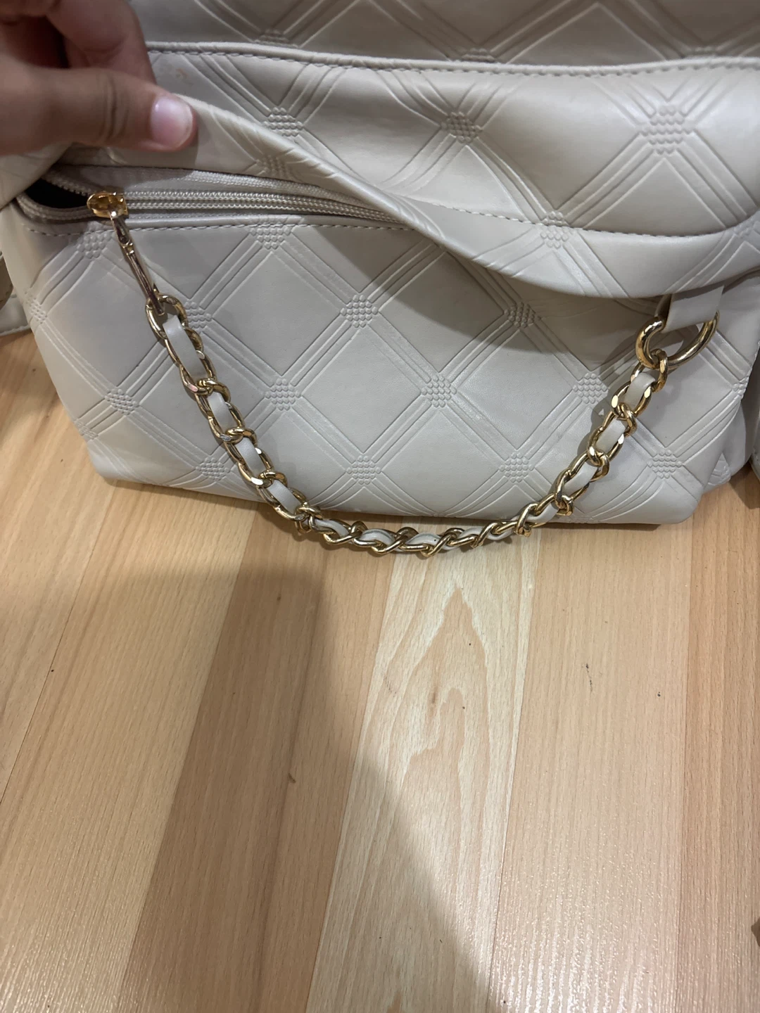 Beige Quilted Backpack with Gold Chain - photo 2