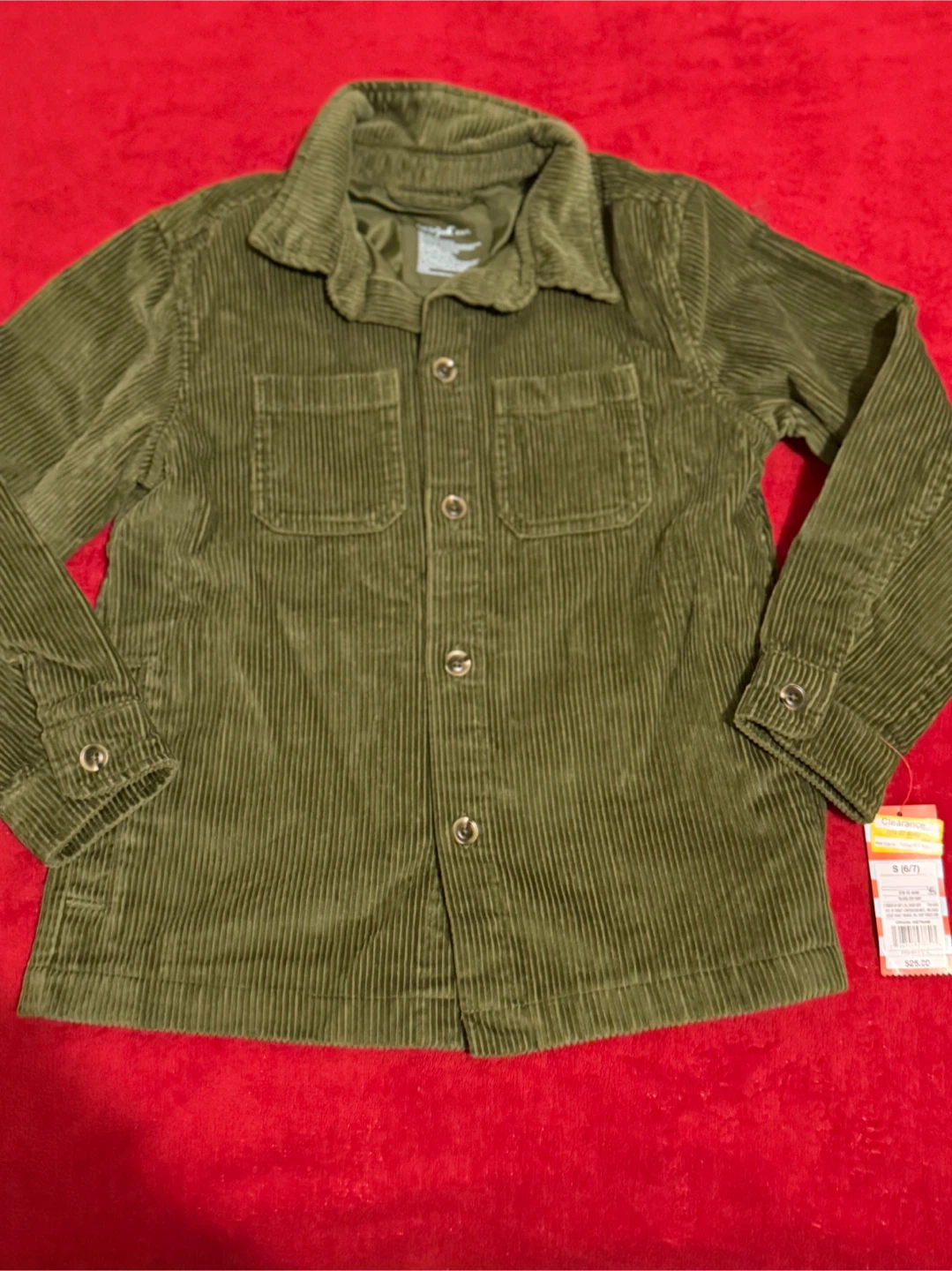 Cat & Jack Olive Green Corduroy Shirt Size S (6/7)