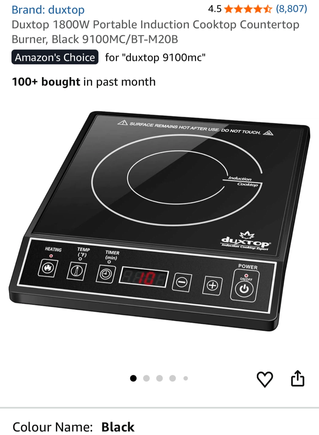 Duxtop 1800W Portable Induction Cooktop - Black
