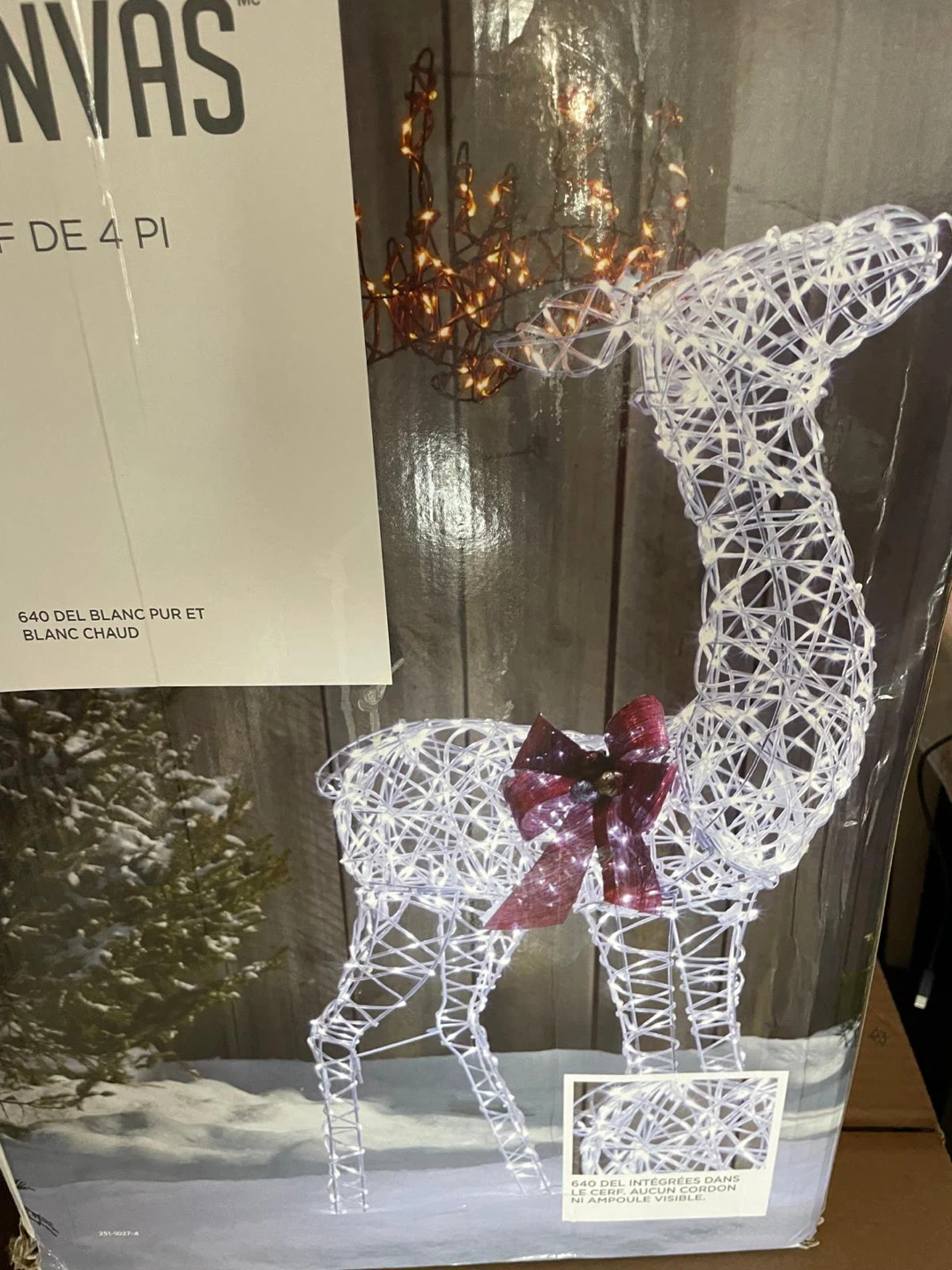 Canvas 4ft Pre-Lit White Deer with Bow