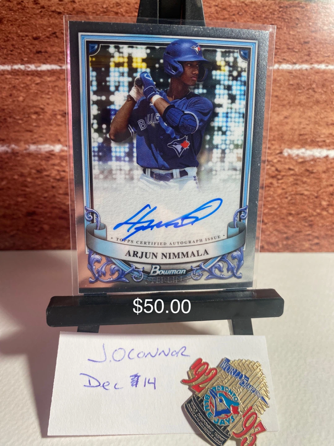 Arjun Nimmala Autographed Baseball Card
